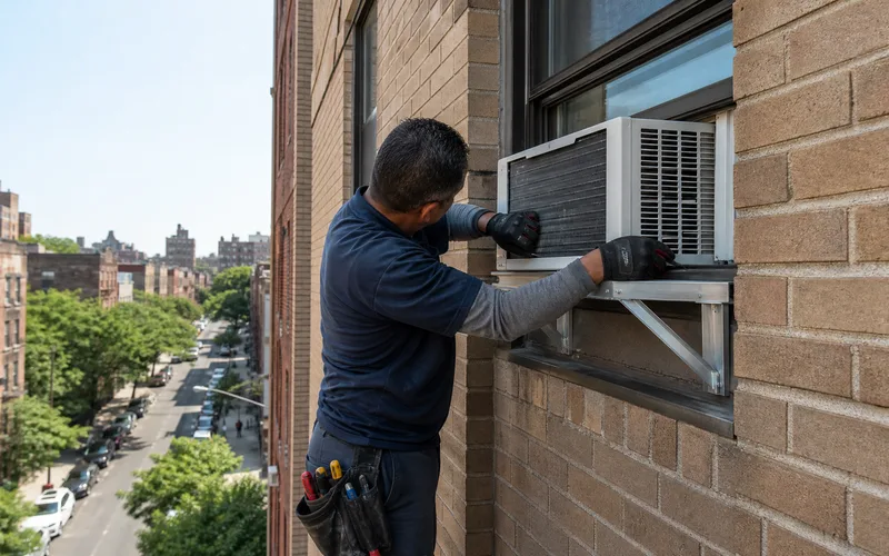 Window air conditioner service in a Fordham Bronx apartment building